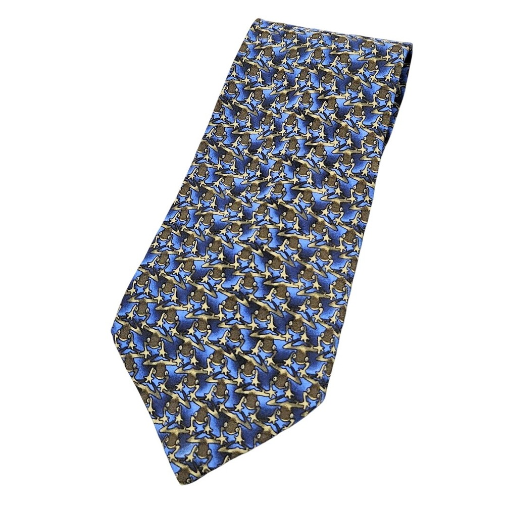 Vintage Blue Eyed Tree Frog Silk Tie Blue Animal Print Nature Conservancy 90s